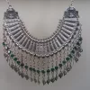 Half Moon Pomegranate Drop Coin Statement Necklace, Chrysolite Stones