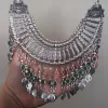 Half Moon Pomegranate Drop Coin Statement Necklace, Chrysolite Stones