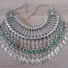 Half Moon Pomegranate Drop Coin Statement Necklace, Chrysolite Stones