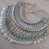 Half Moon Pomegranate Drop Coin Statement Necklace, Chrysolite Stones