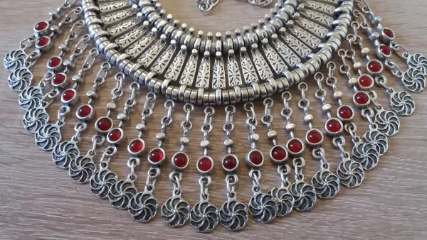 Half Moon Drop Coin Eternity Necklace with Pomegranate Seed Stones