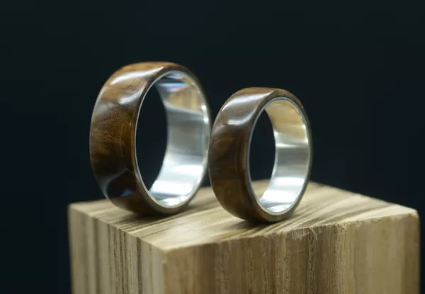 Ring Made of Walnut Wood and 925 Silver