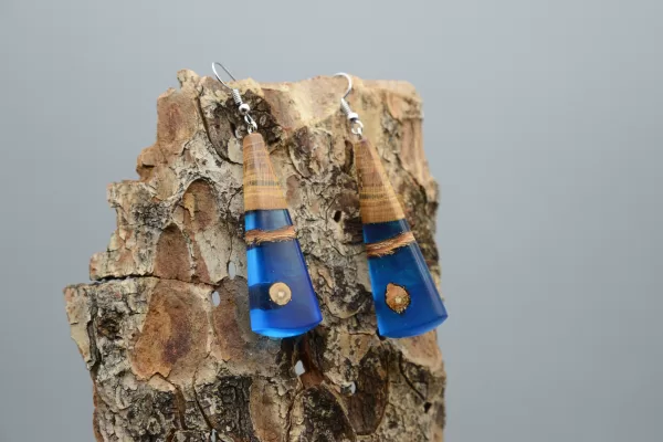 Earrings Made of Apricot Wood and 925 Silver