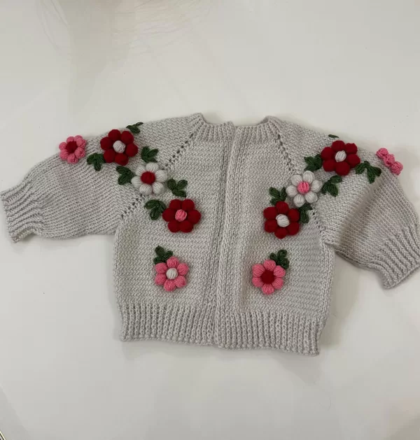 Children's Grey Cardigan with Flowers