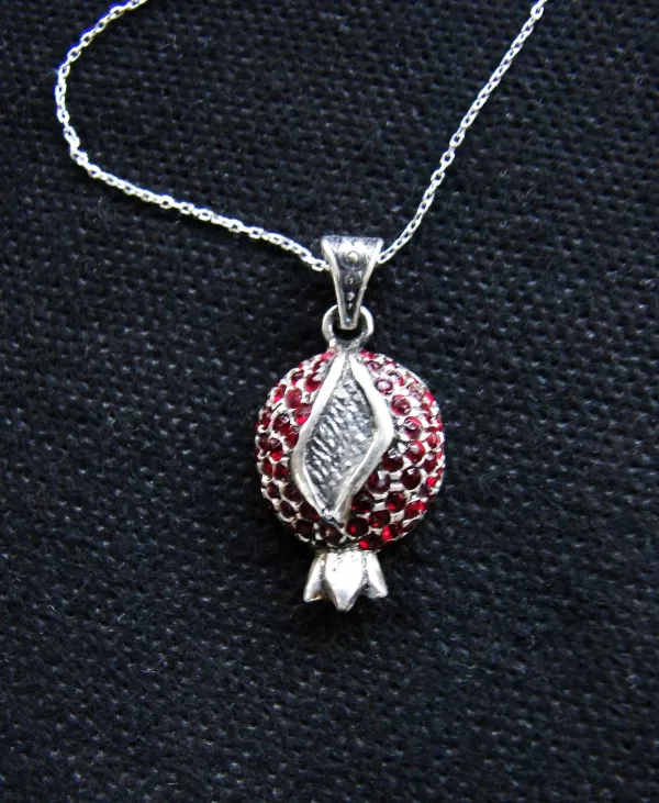 Sterling Silver Red Zircon Pomegranate Necklace