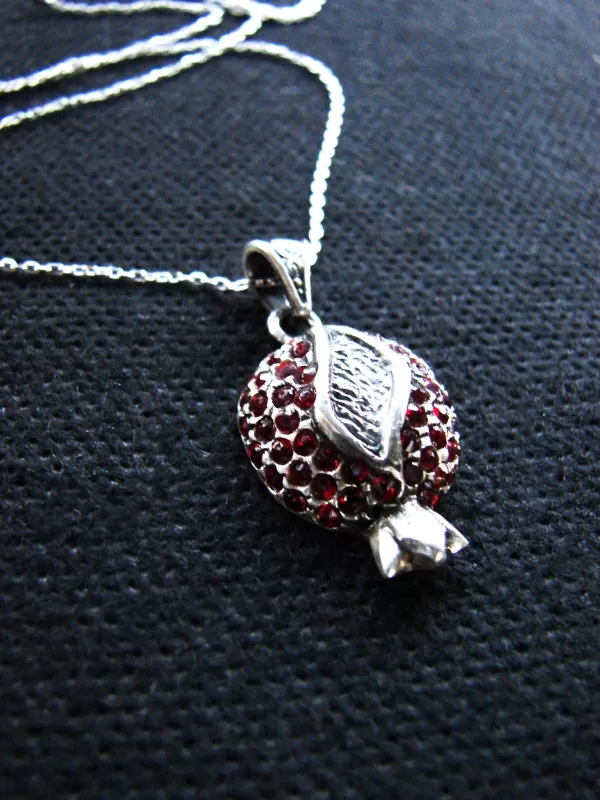 Sterling Silver Red Zircon Pomegranate Necklace