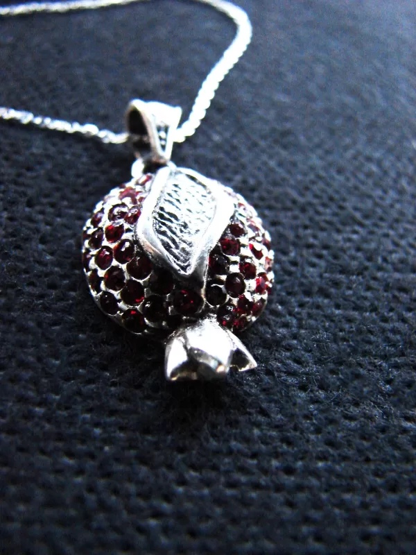 Sterling Silver Red Zircon Pomegranate Necklace