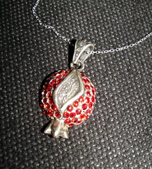 Sterling Silver Red Zircon Pomegranate Necklace