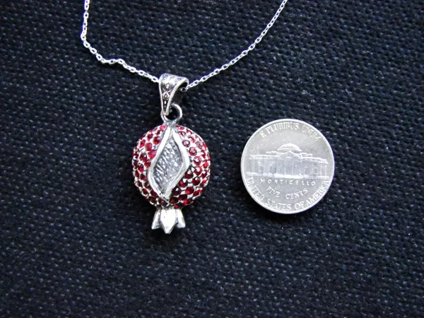 Sterling Silver Red Zircon Pomegranate Necklace