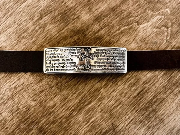 Leather Bracelet Lord's Prayer in Armenian Sterling Silver 925