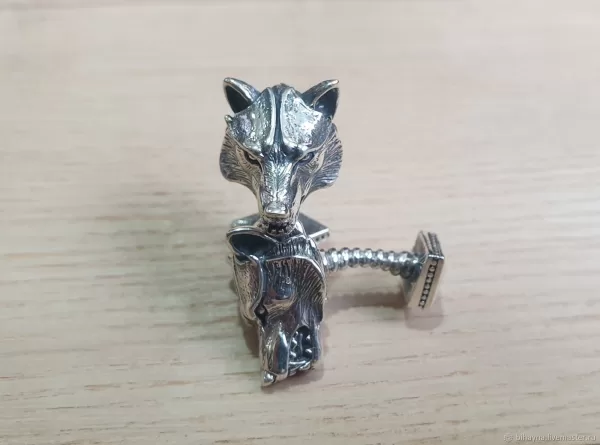 Sterling Silver Men's Wolf Cufflinks