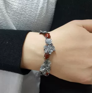 Sterling Silver Grape Bunch with Carnelian Bracelet