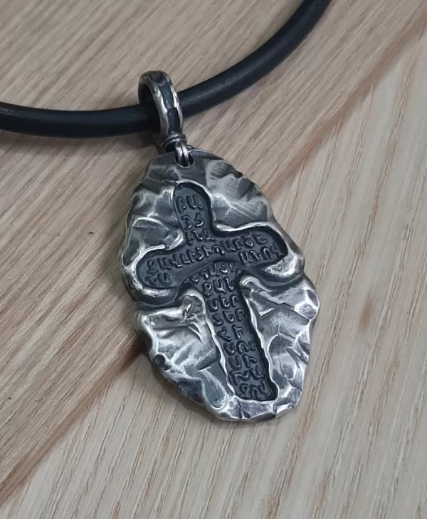 Silver Armenian Cross with Prayer, Large Cross Pendant