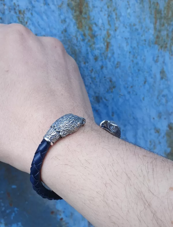 Men's Eagle Cuff Bracelet, Sterling Silver and Leather