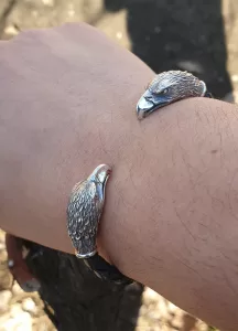 Men’s Eagle Cuff Bracelet, Sterling Silver and Leather