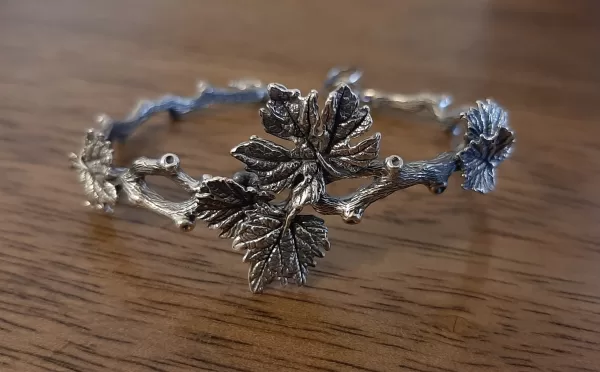 Sterling Silver Tree Branch with Leaves Cuff Bracelet