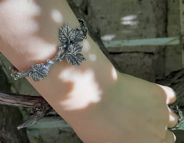 Sterling Silver Tree Branch with Leaves Cuff Bracelet