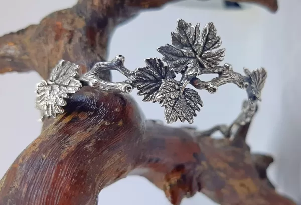 Sterling Silver Tree Branch with Leaves Cuff Bracelet