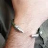 Men's Bullet Cuff Bracelet, Sterling Silver and Leather