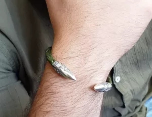 Men’s Bullet Cuff Bracelet, Sterling Silver and Leather