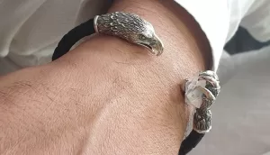 Men’s Cuff Bracelet Eagle, Leather and Sterling Silver