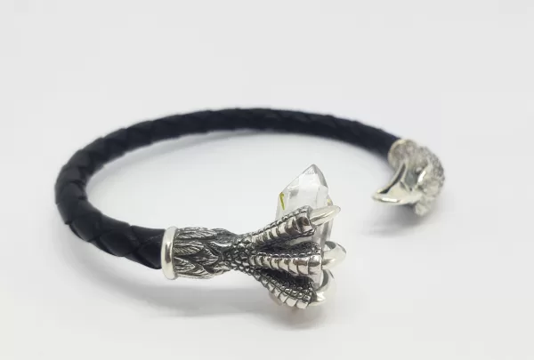 Men's Cuff Bracelet Eagle, Leather and Sterling Silver