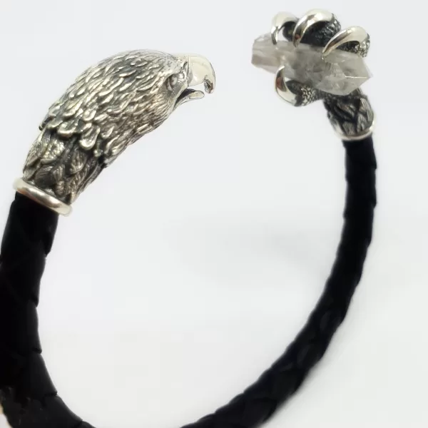 Men's Cuff Bracelet Eagle, Leather and Sterling Silver