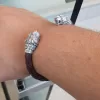 Men's Lion Cuff Bracelet, Sterling Silver and Leather