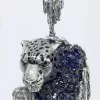 Sterling Silver Leopard Pendant with Druzy Rainbow Carborundum