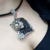 Sterling Silver Leopard Pendant with Druzy Rainbow Carborundum