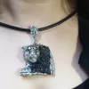 Sterling Silver Leopard Pendant with Druzy Rainbow Carborundum