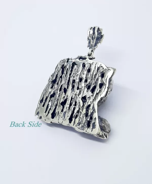 Sterling Silver Leopard Pendant with Druzy Rainbow Carborundum