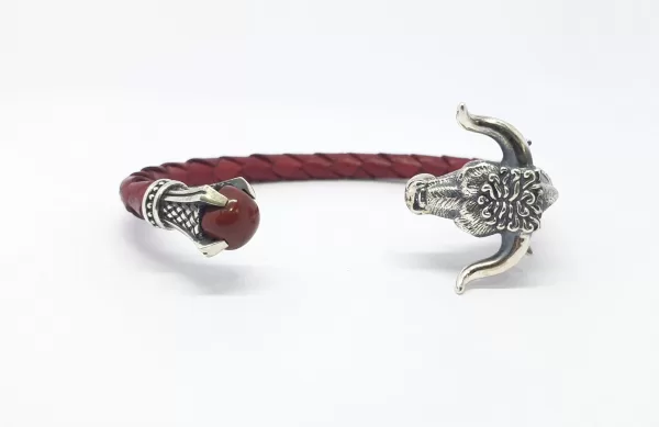 Men's Cuff Bracelet Taurus, Sterling Silver and Leather