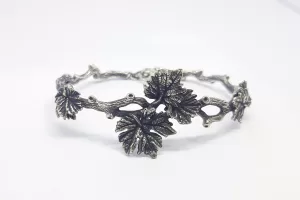 Sterling Silver Tree Branch with Leaves Cuff Bracelet