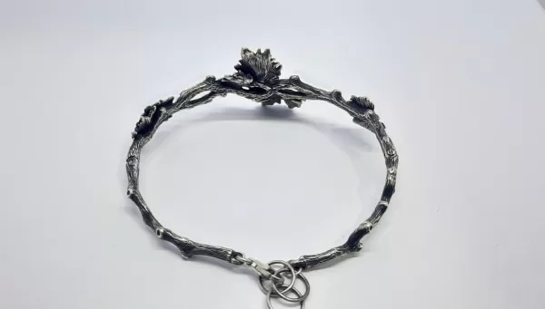 Sterling Silver Tree Branch with Leaves Cuff Bracelet