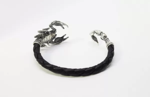 Men's Scorpio Cuff Bracelet, Sterling Silver and Leather