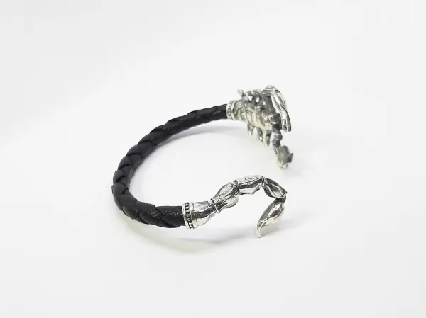 Men's Scorpio Cuff Bracelet, Sterling Silver and Leather