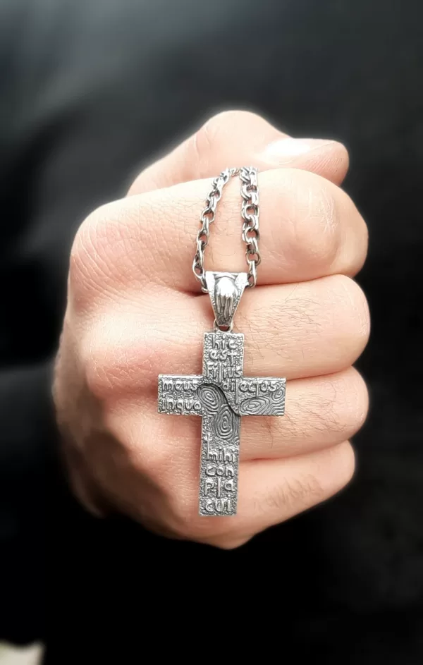 Large Cross with Prayer, Sterling Silver 925, Religious Gift