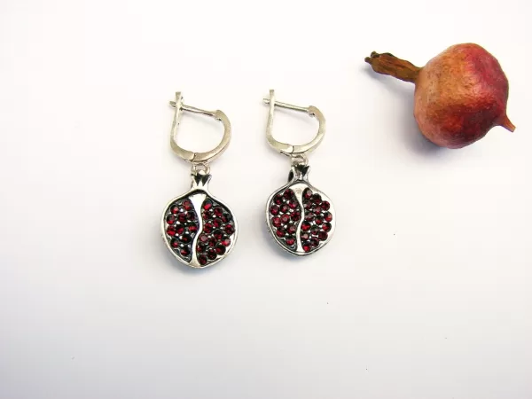 Sterling Silver Pomegranate Pendant and Earrings