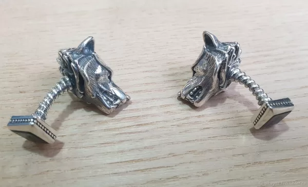 Sterling Silver Men's Wolf Cufflinks