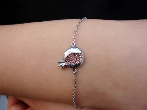 Silver Pomegranate Charm Bracelet with Red Zircon