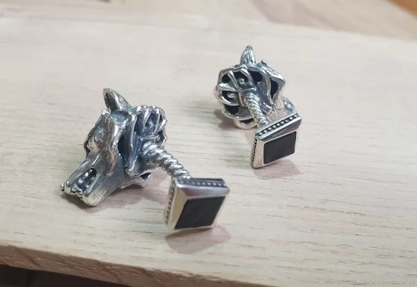 Sterling Silver Men's Wolf Cufflinks