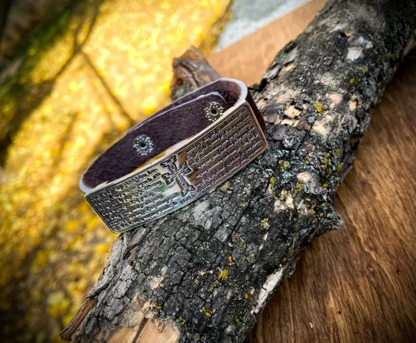 Leather Bracelet Lord's Prayer in Armenian Sterling Silver 925