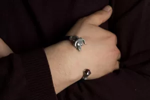 Men’s Cuff Bracelet Taurus, Sterling Silver and Leather