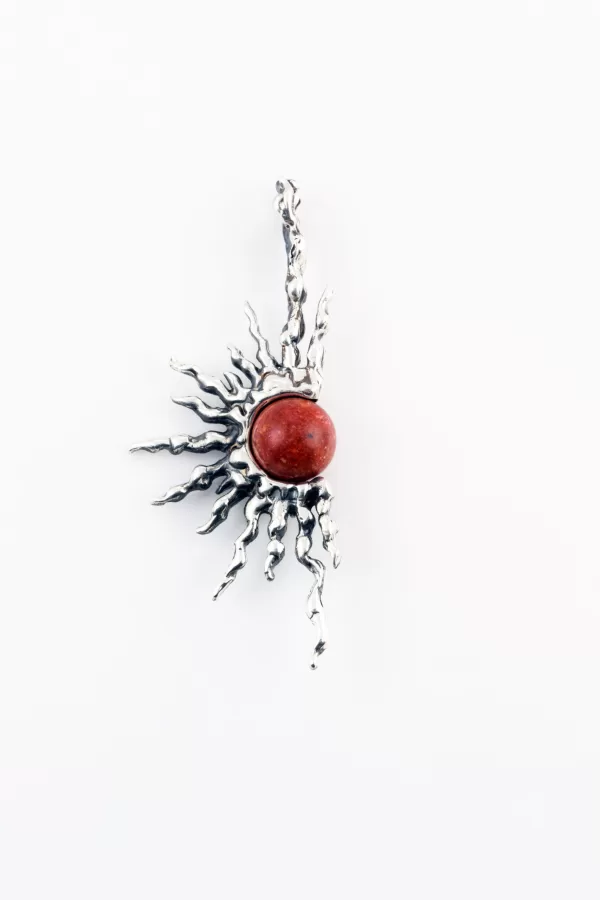 Sterling Silver Red Coral Sun Pendant