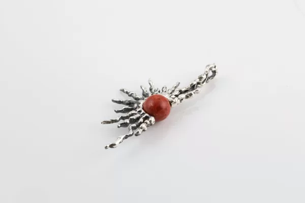 Sterling Silver Red Coral Sun Pendant