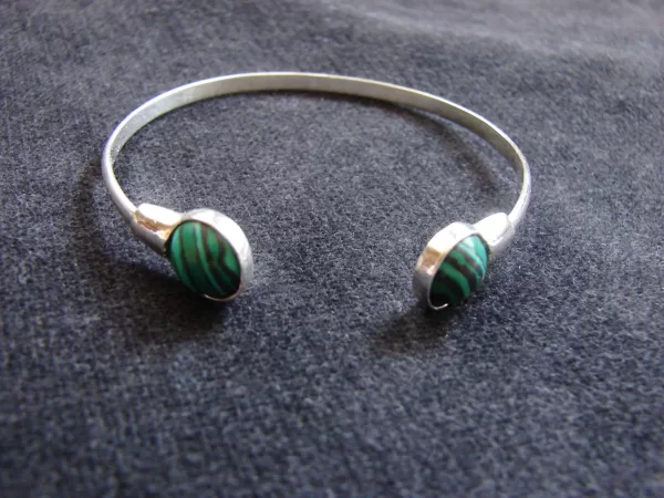 Sterling Silver Malachite Bangle Cuff Bracelet