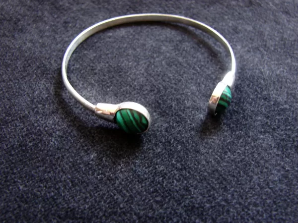 Sterling Silver Malachite Bangle Cuff Bracelet