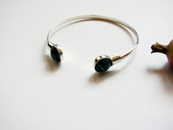 Sterling Silver Malachite Bangle Cuff Bracelet