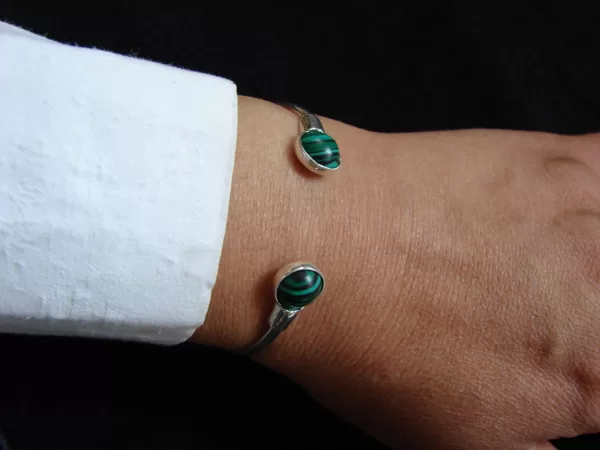 Sterling Silver Malachite Bangle Cuff Bracelet